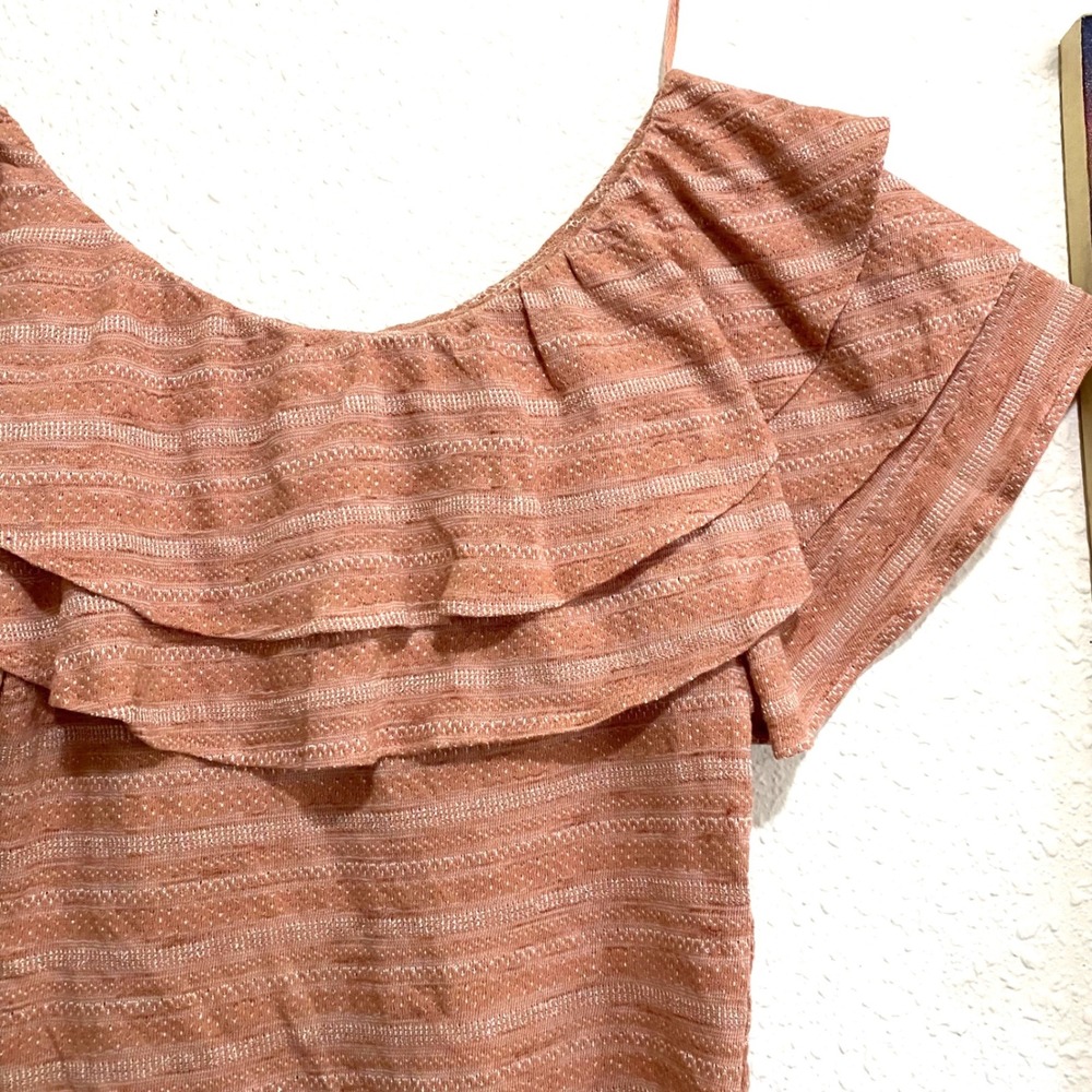 Free People Terracotta Ruffle Off The Shoulder Striped Top Medium boho festival